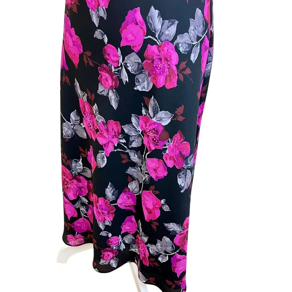 NEW YORK COMPANY Y2K 90s Black‎ Floral Midi Slip Dress Cowl 6 Beaded Phoebe
